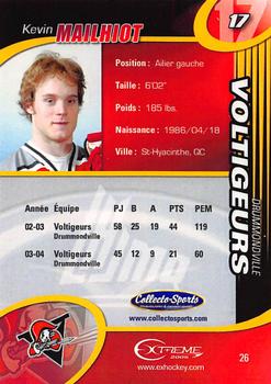 2004-05 Extreme Drummondville Voltigeurs (QMJHL) #26 Kevin Mailhiot Back