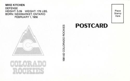 1981-82 Colorado Rockies Postcards #NNO Mike Kitchen Back
