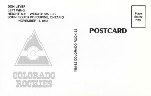 1981-82 Colorado Rockies Postcards #NNO Don Lever Back