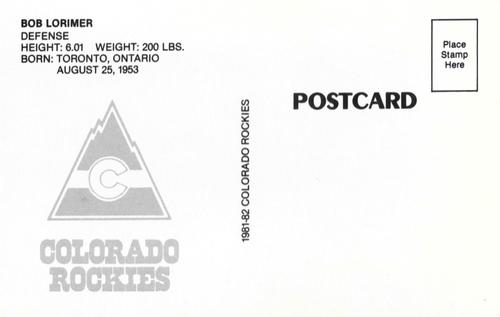 1981-82 Colorado Rockies Postcards #NNO Bob Lorimer Back