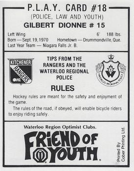 1988-89 Kitchener Rangers (OHL) Police #18 Gilbert Dionne Back