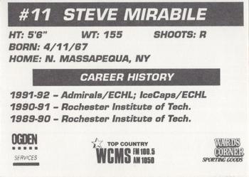 1992-93 Hampton Road Admirals (ECHL) #NNO Steve Mirabile Back