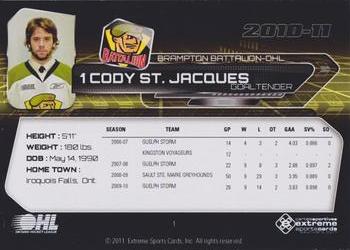 2010-11 Extreme Brampton Battalion (OHL) #2 Cody St. Jacques Back