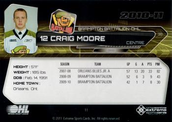 2010-11 Extreme Brampton Battalion (OHL) #12 Craig Moore Back