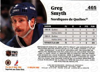 1991-92 Pro Set French #465 Greg Smyth Back
