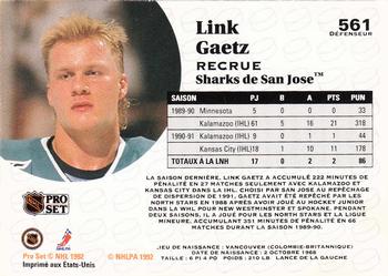 1991-92 Pro Set French #561 Link Gaetz Back