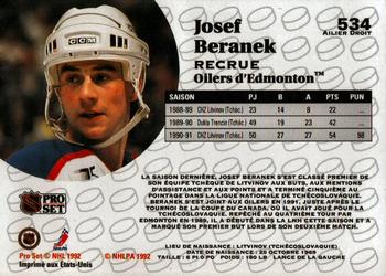 1991-92 Pro Set French #534 Josef Beranek Back