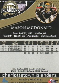 2014-15 Charlottetown Islanders (QMJHL) #2 Mason McDonald Back