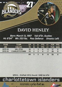 2014-15 Charlottetown Islanders (QMJHL) #17 David Henley Back