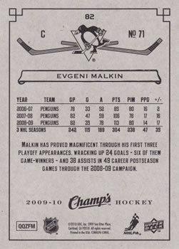2009-10 Upper Deck Champ's - Green #82 Evgeni Malkin Back