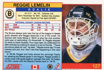 1991-92 Score Canadian English #127 Reggie Lemelin Back