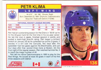1991-92 Score Canadian English #136 Petr Klima Back