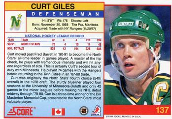 1991-92 Score Canadian English #137 Curt Giles Back