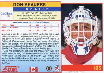 1991-92 Score Canadian English #185 Don Beaupre Back
