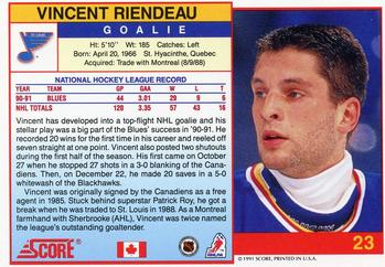 1991-92 Score Canadian English #23 Vincent Riendeau Back