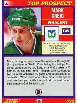 1991-92 Score Canadian English #273 Mark Greig Back