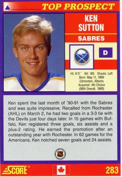 1991-92 Score Canadian English #283 Ken Sutton Back