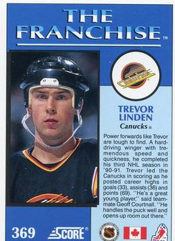1991-92 Score Canadian English #369 Trevor Linden Back