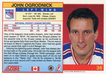 1991-92 Score Canadian English #36 John Ogrodnick Back