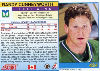 1991-92 Score Canadian English #424 Randy Cunneyworth Back