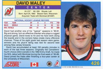 1991-92 Score Canadian English #426 David Maley Back