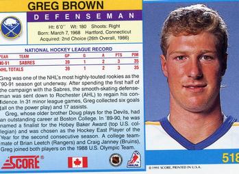 1991-92 Score Canadian English #518 Greg Brown Back