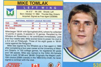 1991-92 Score Canadian English #538 Mike Tomlak Back