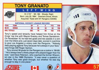 1991-92 Score Canadian English #57 Tony Granato Back