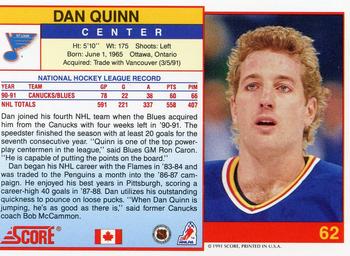 1991-92 Score Canadian English #62 Dan Quinn Back