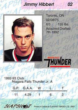 1993-94 Slapshot Niagara Falls Thunder (OHL) #2 Jimmy Hibbert Back