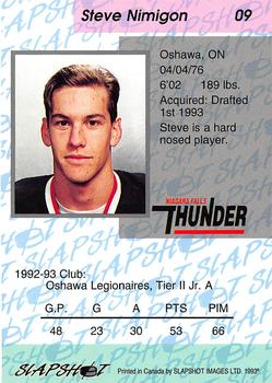 1993-94 Slapshot Niagara Falls Thunder (OHL) #9 Steve Nimigon Back