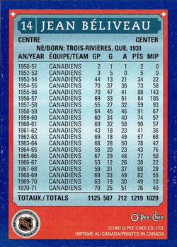 1992-93 O-Pee-Chee Montreal Canadiens Hockey Fest #14 Jean Beliveau Back