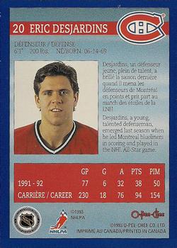 1992-93 O-Pee-Chee Montreal Canadiens Hockey Fest #20 Eric Desjardins Back