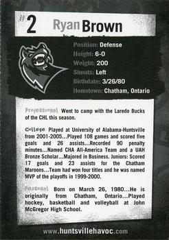 2005-06 Huntsville Havoc (SPHL) #NNO Ryan Brown Back