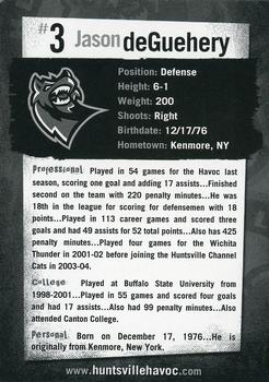 2005-06 Huntsville Havoc (SPHL) #NNO Jason Deguehery Back
