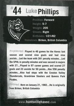 2005-06 Huntsville Havoc (SPHL) #NNO Luke Phillips Back
