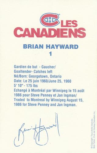 1988-89 Montreal Canadiens #NNO Brian Hayward Back
