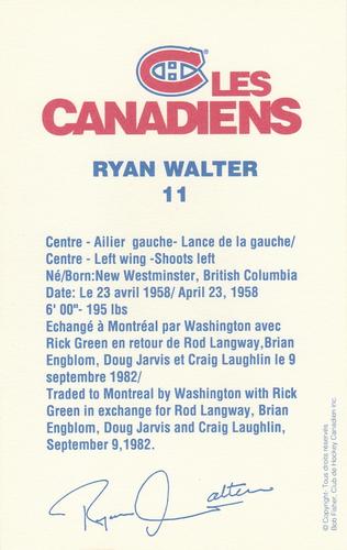 1988-89 Montreal Canadiens #NNO Ryan Walter Back