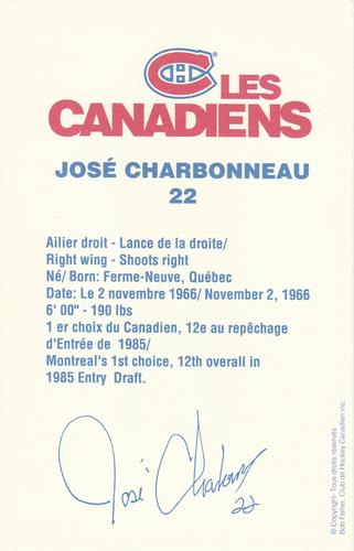 1988-89 Montreal Canadiens #NNO Jose Charbonneau Back