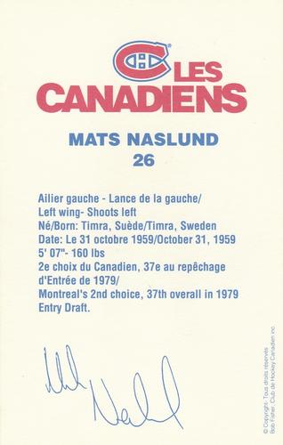 1988-89 Montreal Canadiens #NNO Mats Naslund Back