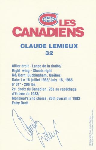 1988-89 Montreal Canadiens #NNO Claude Lemieux Back