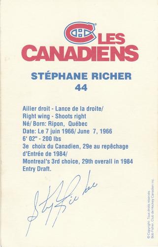 1988-89 Montreal Canadiens #NNO Stephane Richer Back