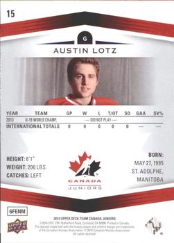 2014 Upper Deck Team Canada Juniors #15 Austin Lotz Back