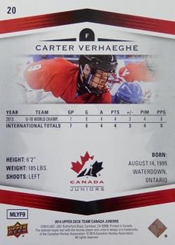 2014 Upper Deck Team Canada Juniors #20 Carter Verhaeghe Back