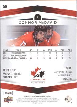 2014 Upper Deck Team Canada Juniors #56 Connor McDavid Back