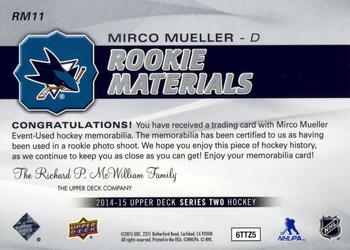 2014-15 Upper Deck - Rookie Materials #RM11 Mirco Mueller Back