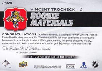 2014-15 Upper Deck - Rookie Materials #RM28 Vincent Trocheck Back