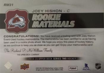 2014-15 Upper Deck - Rookie Materials #RM31 Joey Hishon Back