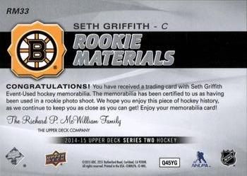 2014-15 Upper Deck - Rookie Materials #RM33 Seth Griffith Back