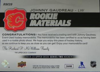 2014-15 Upper Deck - Rookie Materials #RM39 Johnny Gaudreau Back